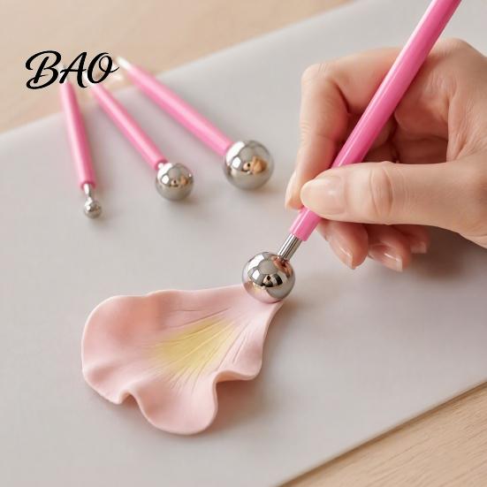 Fondant Decorating Tools 4Pcs Polymer Clay Shaping Tool Set, Sculpting Stick with Stainless Steel Ball, 4 Size DIY Pottery Modeling