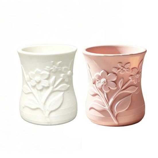 3D Printed Flower Vase, Exquisite Flower Embossed Vase, Decorative Flower Holder, Multi-purpose Pen Holder for Home Tabletop Decoration