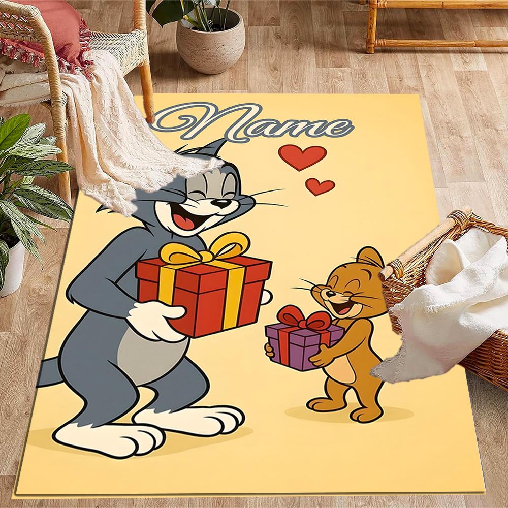 Looney Tom Jerry's Valentine Customized Name Floor Rug Office Rug Design for Balcony Living Rooms Study room Hallway Antislip Carpet Office home decor