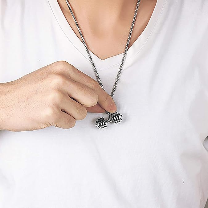 Lightweight And Comfortable Gym Pendant Necklace For Women Cool And Eye-catching Dumbbell Pendant