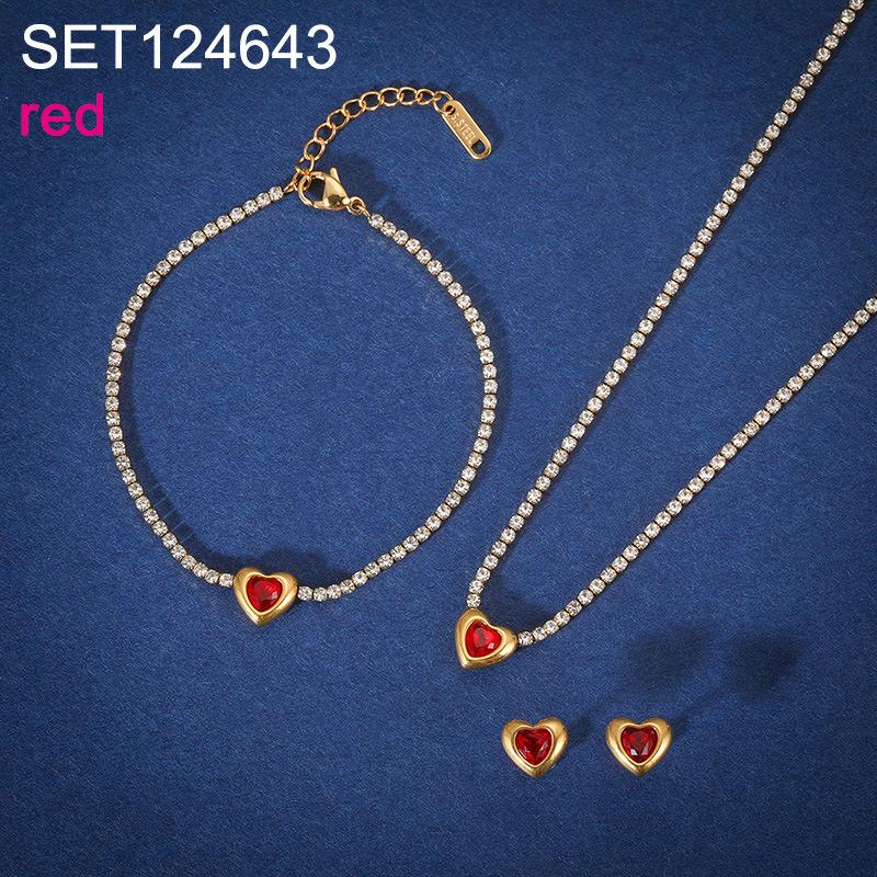 Fashion Love Heart Zircon Jewelry Set, Stainless Steel Necklace Bracelet Stud Earrings, Luxury Versatile Women's Jewelry Bulk