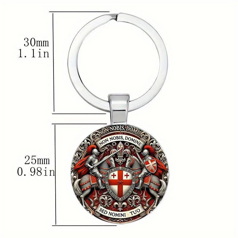 1Pcs Red Cross Pendant Templar Keychain Army Crusade Solomon Freemason Symbol Glass Gem Metal Key Ring Holder Jewelry Gifts