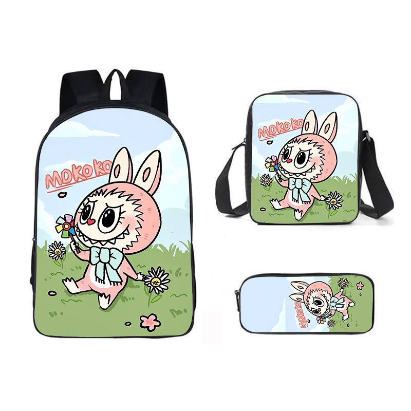 School Bag New Printing Three-piece Set Cartoon Rabbit Student Backpack Satchel Pencil Case Boys and Girls