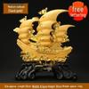 Large Gold Sailboat Ornament for Living Room, Entryway, or Office - Attract Wealth & Ideal for Housewarming or Opening Gifts