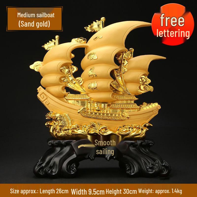Large Gold Sailboat Ornament for Living Room, Entryway, or Office - Attract Wealth & Ideal for Housewarming or Opening Gifts