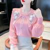 Chiffon Bubble Sleeve Knitted Shirt New Women's Fashionable and Stylish Women's Doll Neck Top