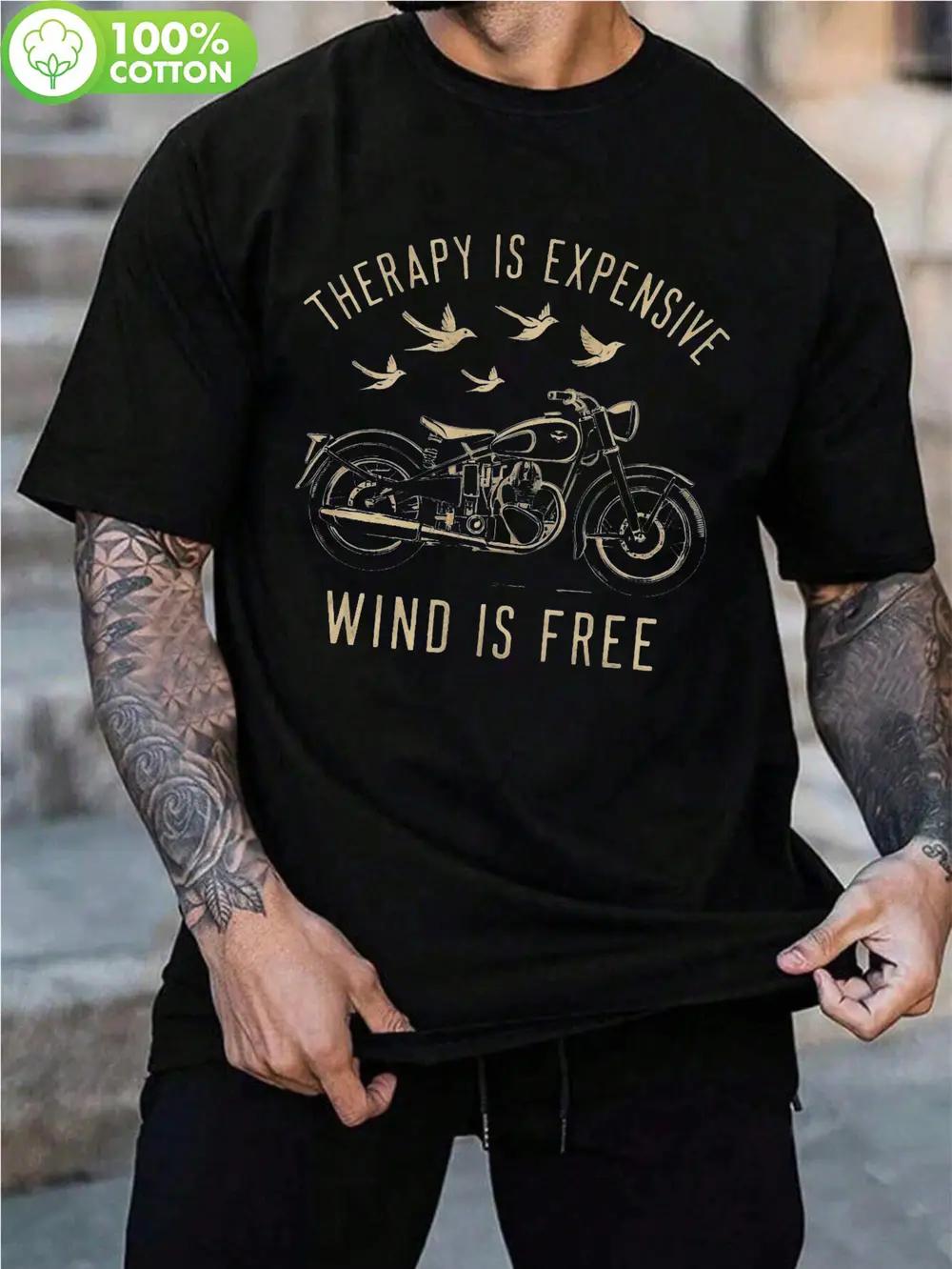 Allseason Apparel WoCasual Round Neck T-shirt - Bold Motorcycle Graphic with Birds & Wind is Free Inspirational Quote M
