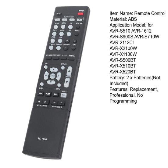 RC-1196 Remote Control Replacement for Denon AV Receiver Easy Setup Ergonomic Smart Chipset Home