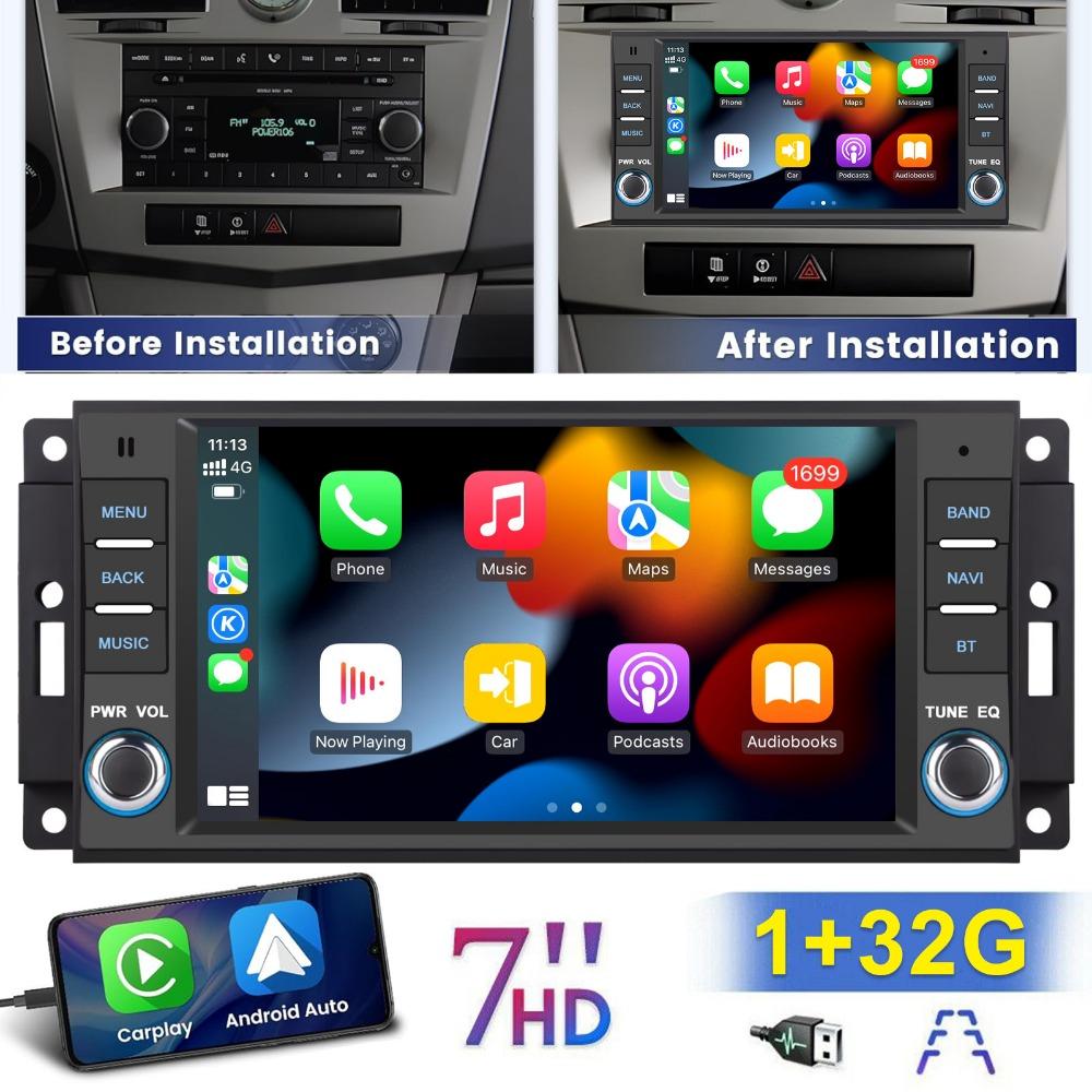For 2Din Car Android Stereo GPS Player Ram Challenger Jeep Wrangler JK Head Unit Single Radio BT Carplay Multimedia