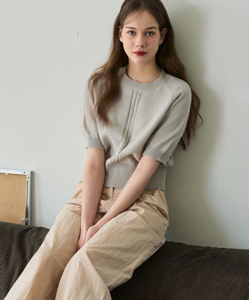 Deuloupisumeon Cable Line Linen Short Sleeve Knit [Ivory]