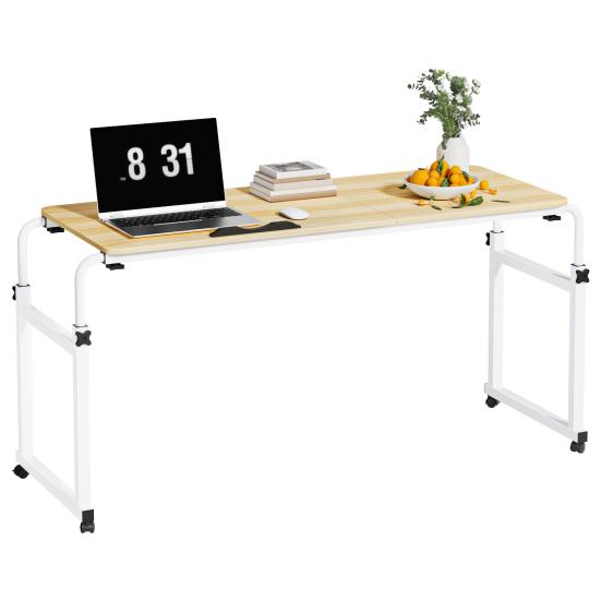 Mobile Overbed Table, Queen Size Over The Bed Desk with Wheels, Height And Length Adjustable Tilting Laptop Desk for Hospital And Home Use