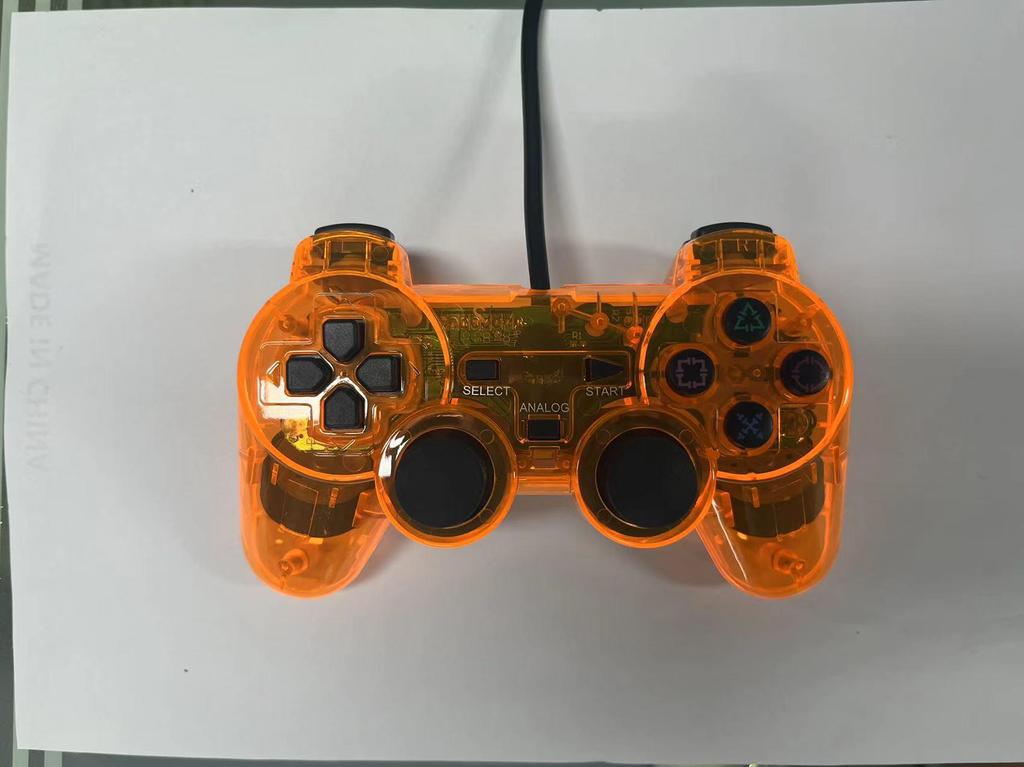 PS2 Game Controller with Snowflake Buttons, Dual Motor Vibration, Transparent Color.