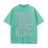 2026 Jesus Is King Crown Letter Graphic Black Acid Washed T Shirt Christian Faith Casual Oversized Unisex Short Sleeve Streetwea