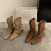 Coarse Heel Retro Suede Skinny Short Boots Women's Shoes New Autumn and Winter Brown Martin Boots Western Ankle Boots