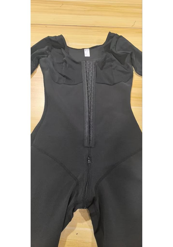 Body Modellante da Donna a Manica Media con Controllo Pancia & Sollevamento Glutei Cerniera sul Cavallo Pantaloni Lunghi.