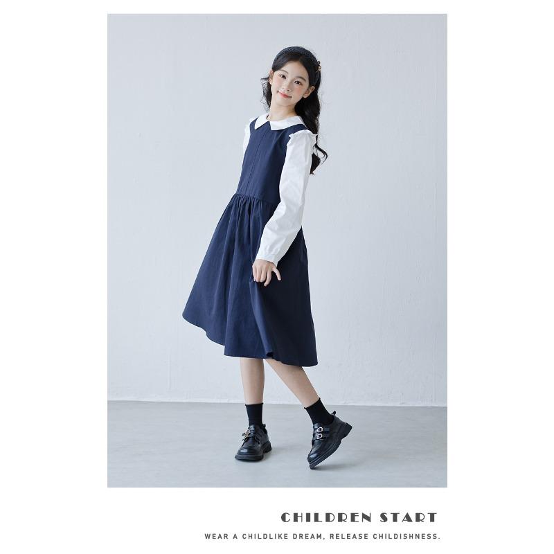 Girls Preppy Style Doll Collar Long Sleeve Spring Autumn Casual Kids Dress