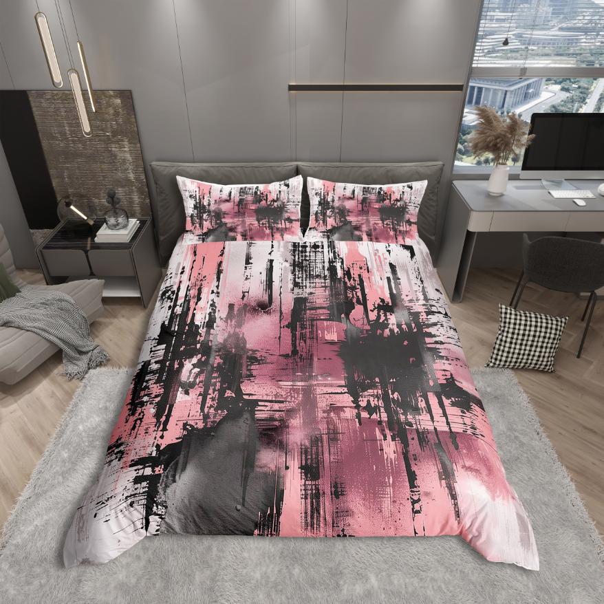 Comforter Homewish Modern Abstract Art Pink Orange Stripes Geometric Bedding Set Oil Printing Reversible Decor