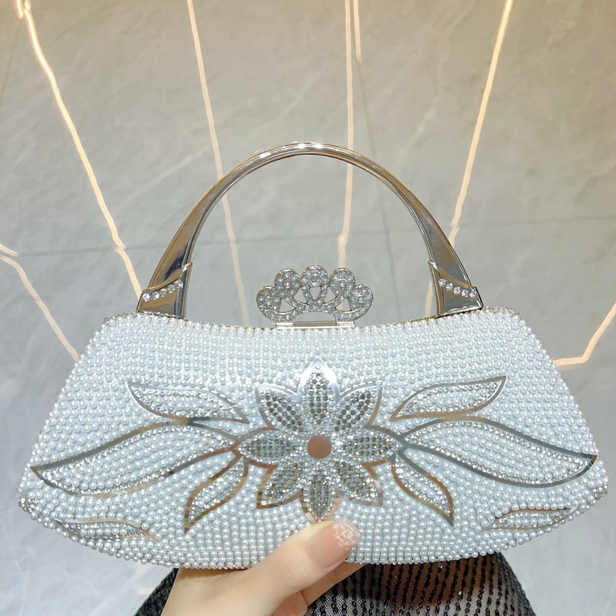 

New Flower Studded Diamond Handbag High Shoulder Crossbody Dinner Bag срібний