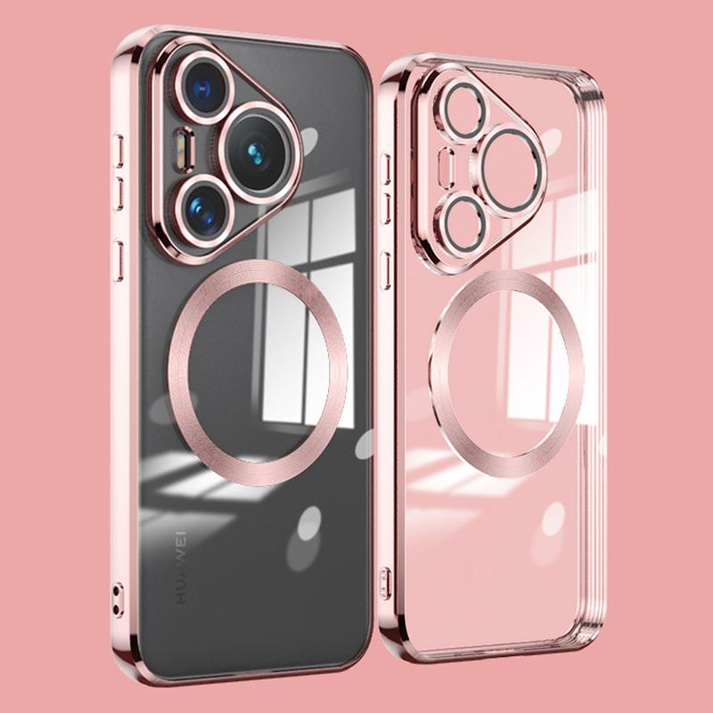 For Huawei Pura 70 Case Electroplating Clear TPU Cell Phone Cover Built-In Glass Lens Film