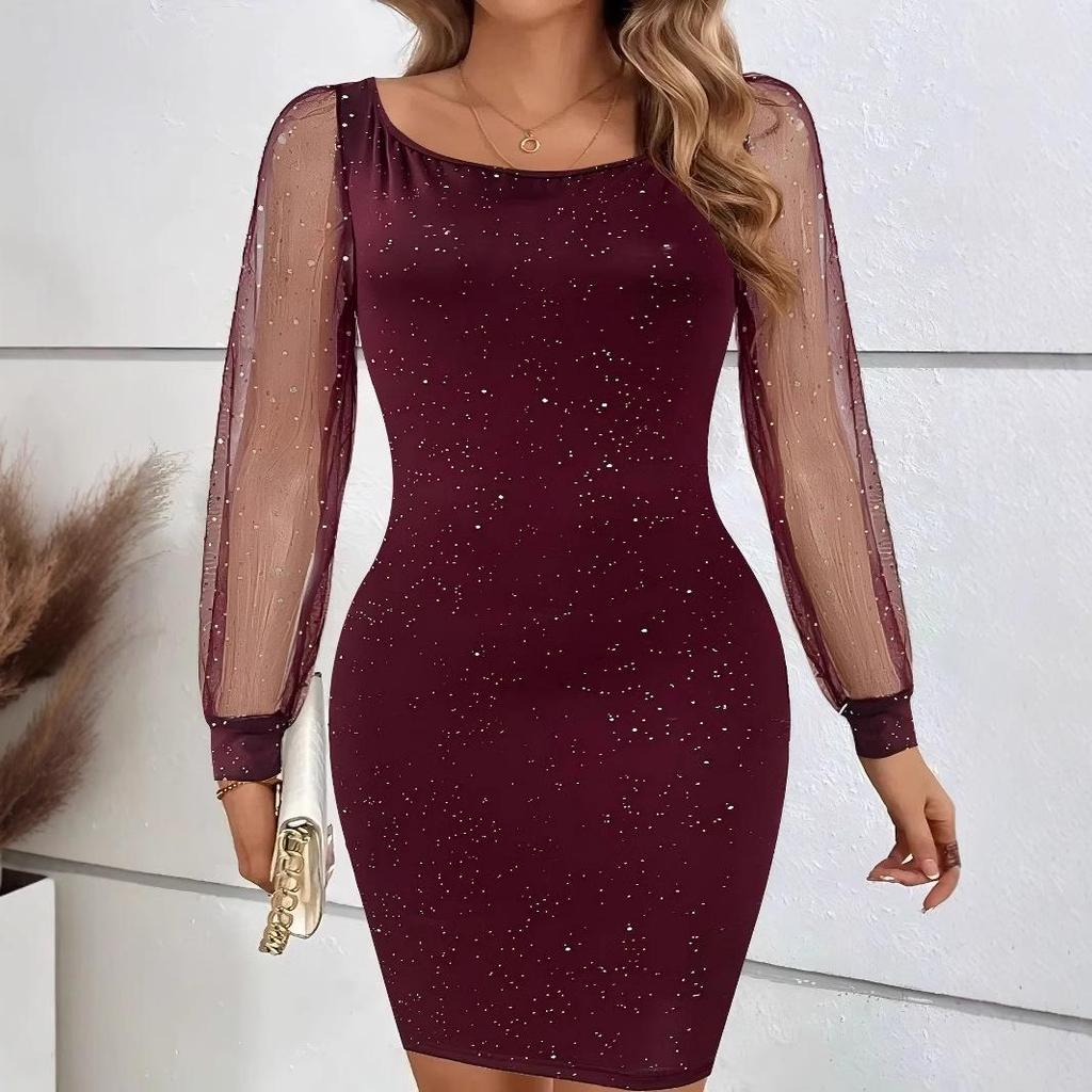 Elegant 2024 V-Neck Mesh Sleeve Bodycon Evening Dress  