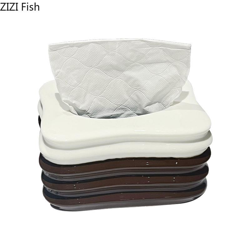 Creative Multi Layer Folding Tissue Box Coffee Table Desk Decoration Wrinkle Ceramic Tissue Box Bedside Table Paper Towel Case