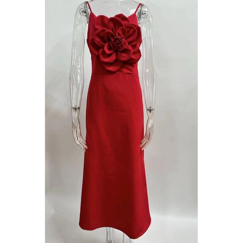 

Western Style Handmade Large Flower Sexy Sling Formal Dress Dress Sexy Handmade Flower Dress Red S