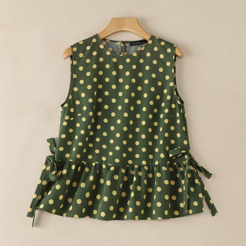

ZANZEA Women Casual Round Neck Polka Dot Print Sleeveless Tank Tops 2XL зелений