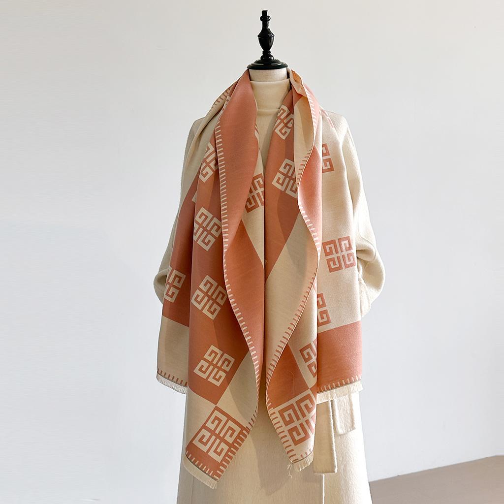  Latest Design Winter Two-Sided Jacquard Cashmere Scarves High Quality Women Thicken Wrap Shawl Ladies Wool Pashmina Scarf