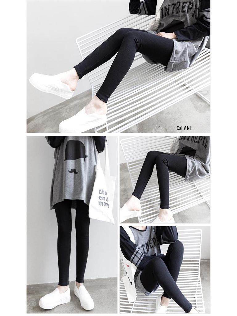 Women's High Waist Brushed Cotton Leggings: Versatile, Slim Fit Nine-Point Pants for Spring and Autumn.
