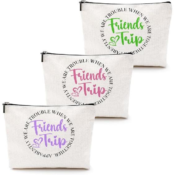 3Pcs Girls Trip Gifts Girls Weekend 2025 Makeup Bag Sisters Trip Gifts Favors Summer Gifts Cosmetic Bag Toiletry Bag Zipper Pouch Weekender Bags for