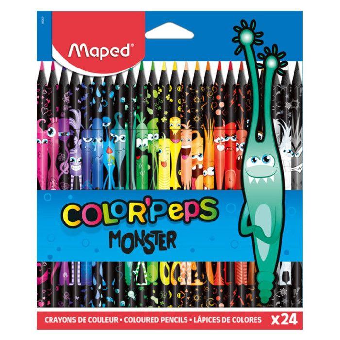 24 crayons de couleur - assortiment - color'peps monster - maped