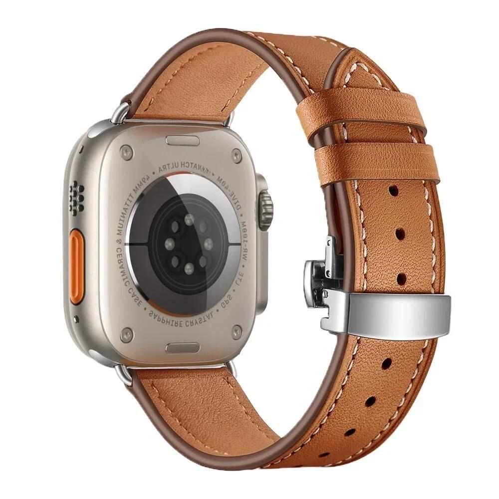 Leather wristwatch strap for Apple Watch 49mm 46mm 45mm 44mm 42mm 41mm 40mm 38mm 45mm for iWatch Series 11 10 9 8 7 6 5 4 Ultra3