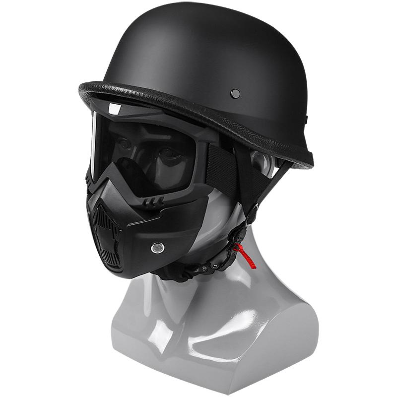 German Retro Style Biker Half Helmet 108 Military Green Copper Lens Visor All-Season Motorcycle Jet Helmet