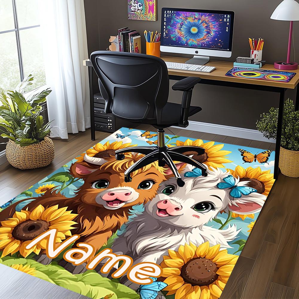 Custom Name Cow Printed Carpet,Rug for Office Chair Living Room Bedroom Kitchen Room Decor Gifts.
