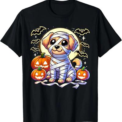 Adorable Puppy Wrapped Mummy Halloween Cute Dog T-Shirt