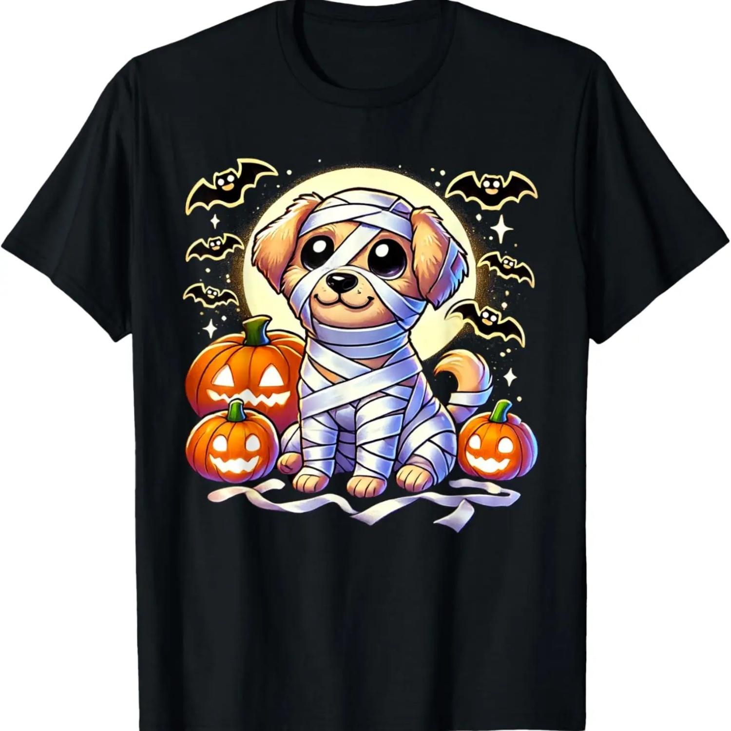 Adorable Puppy Wrapped Mummy Halloween Cute Dog T-Shirt S чёрный