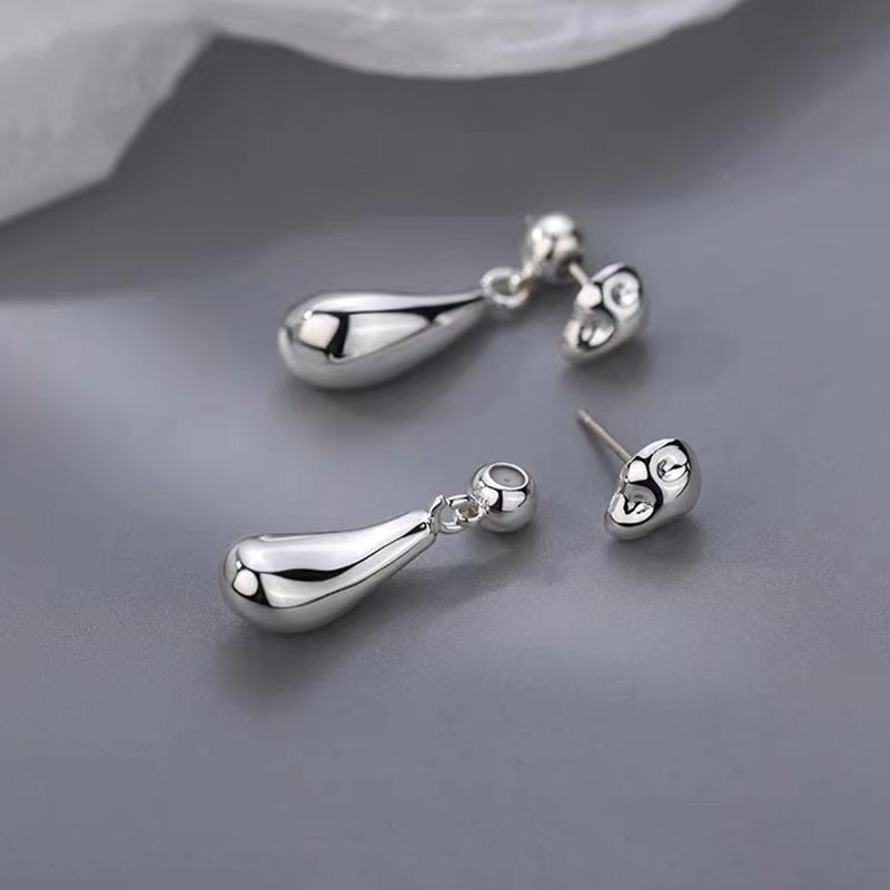 Real 925 Silver Irregular Beans Water Droplet Stud Earrings For Women Classic Fine Jewelry Exquisite Accessories