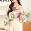 MODIQUE Spring Summer Plus Size Women Casual Loose Elegant Cotton Floral Print Puff Sleeve Blouse Shirts Lady Oversize O-Neck Long Sleeve Pullover