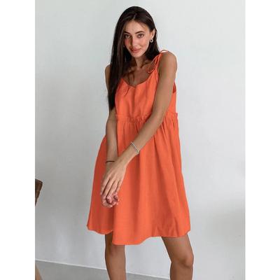Lockere Baumwoll- und Leinenkleider Sexy Sommer-Trägerkleider Damenkleider