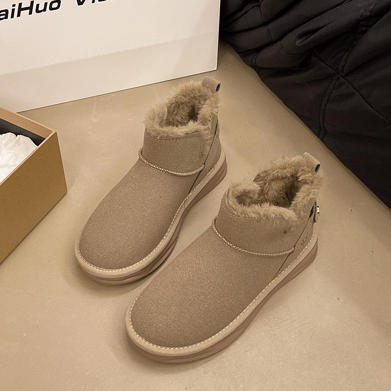 Niche fashion thick-soled warm short-top snow boots women's 2025 winter new velvet one-pedal maroon snow boots