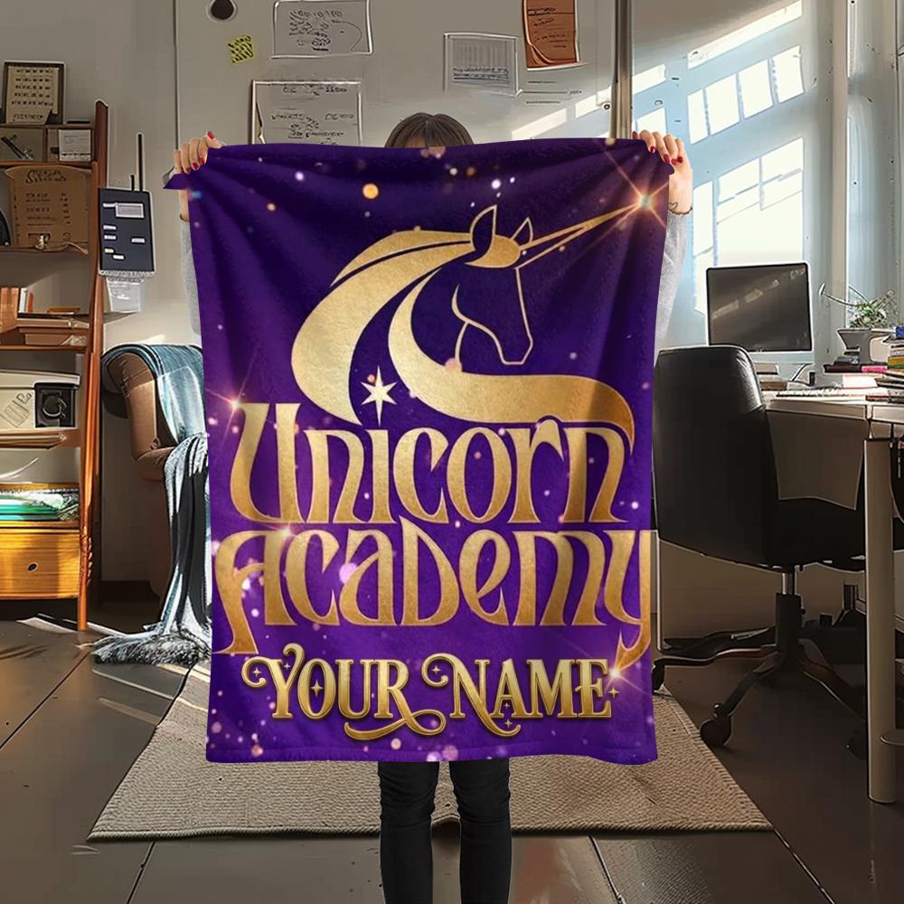 1PC Custom Name Unicorn Academy Patterned Flannel Blanket Suitable For All Seasons for Home Decor Warmth and Comfort Gifts Holiday Present