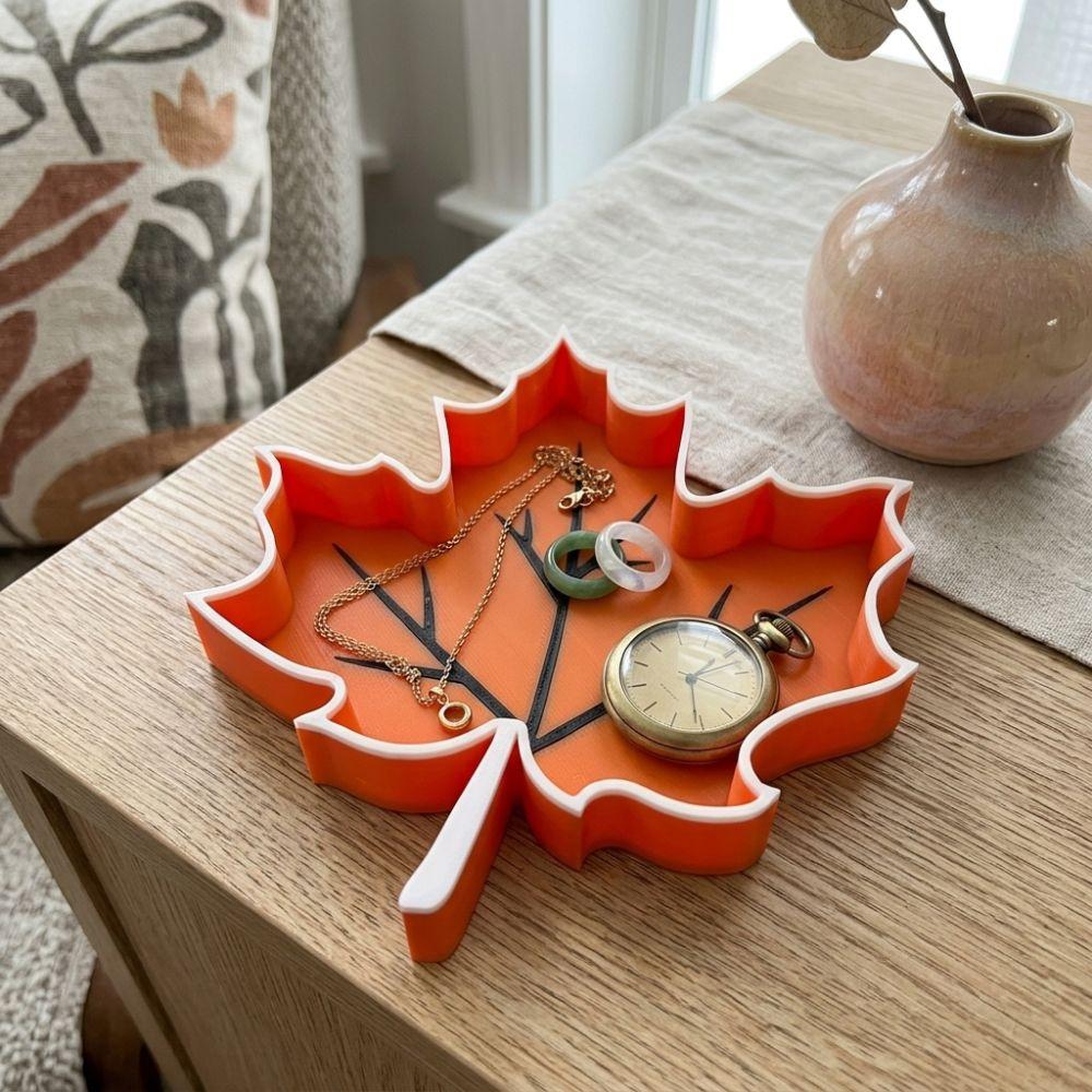 3D Printed Autumn Leaf Storage Tray Plastic Desktop Jewelry Holder Desk Decor