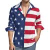Printed United States Star Flag Striped Long Sleeve Men's Shirt Mens Casual Fashion Autumn Top Loose Men's Vintage Shirt