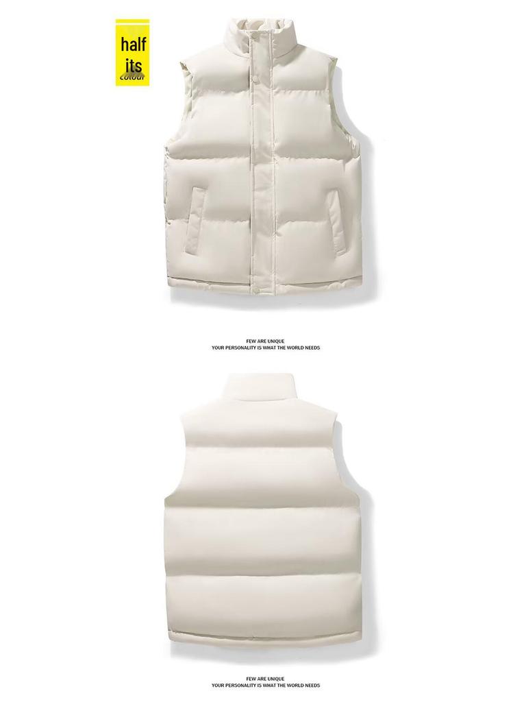 Men's Trendy Solid Color Stand Collar Vest - Warm Sleeveless Cotton Outerwear for Autumn/Winter