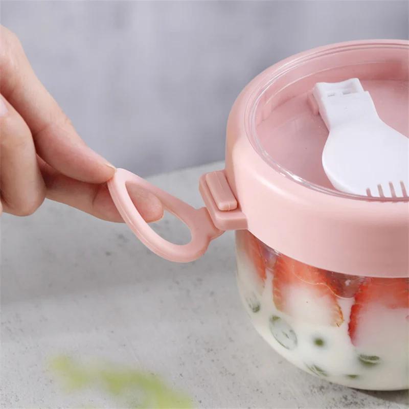 Bærbar Frokostkopp Lekkasjesikkert Lufttett Lokk Over natten Havrekopper med skje Mikrobølgeovn Salatbolle Yoghurtkopp Havremelkkopp
