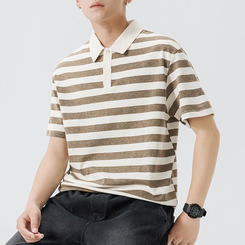 T-shirt Polo rayé à manches courtes pour homme Haut court fin à col revers pour homme