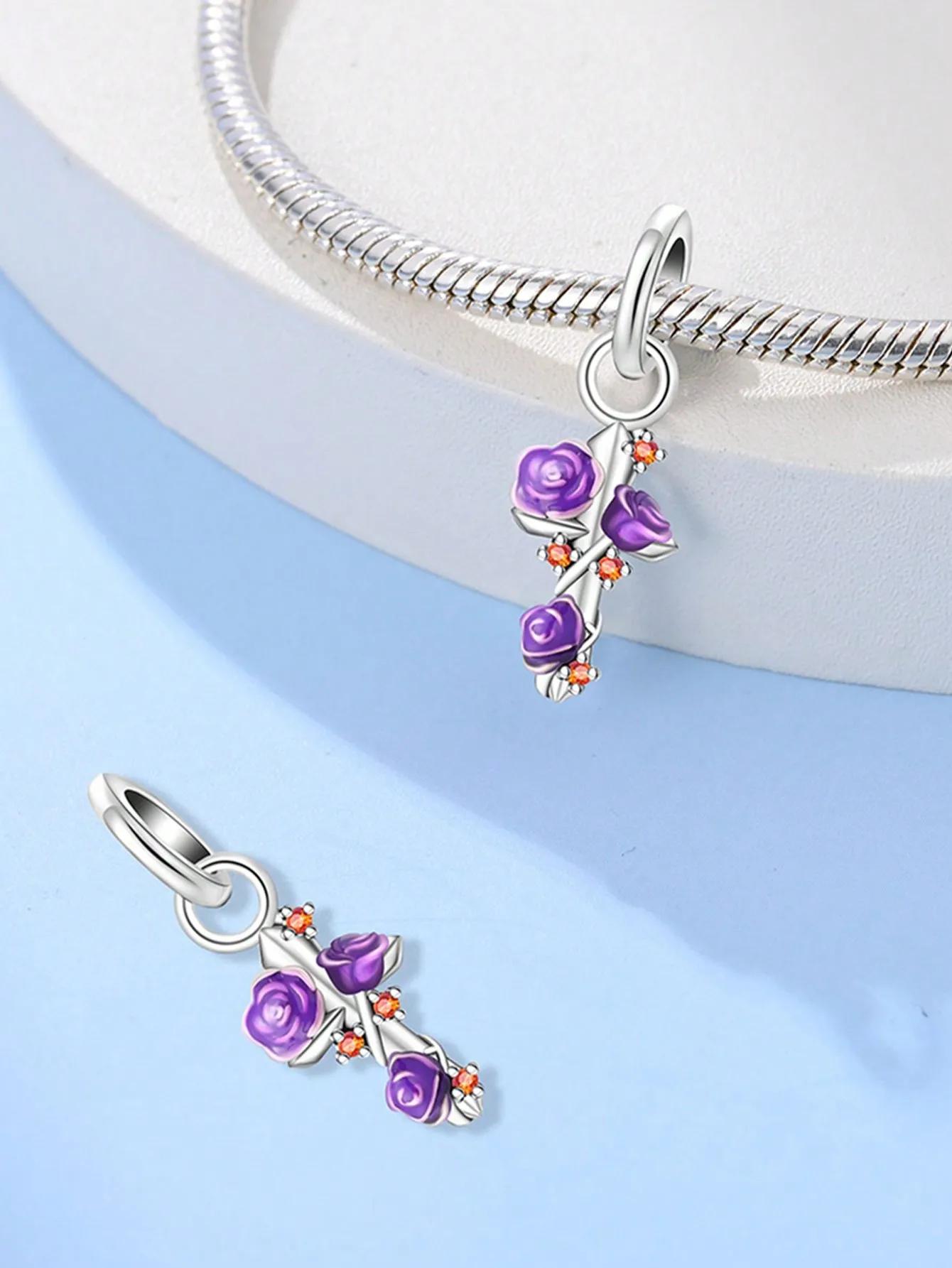 

copper Plated Authentic Charm Bead Charms Pink Rose Bellflower Bead Charms Compatible With Bracelets Womens Jewellery Gift