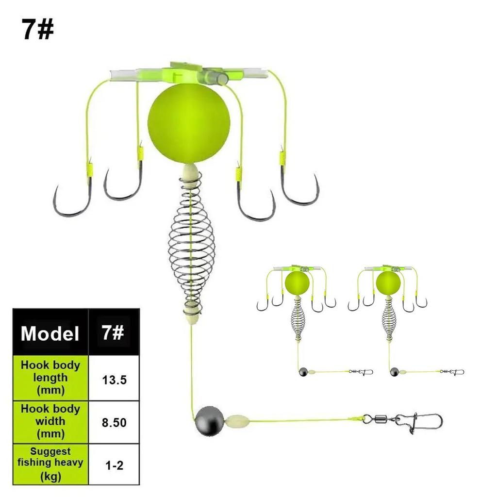Fishing Feeder Line Set with 4 Hook and Float Baits Lure Cage Basket Trap Fishing Hook Anti Winding Baits Cage Float