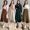 Retro Maillard Midi Skirt: High-Low A-Line Pleated Design for Women, Autumn Collection