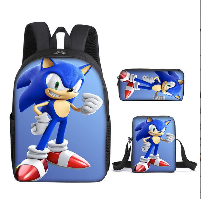 Sonic Backpack, Primary And Secondary School Students Schoolbag, Messenger Bag, Pencil Bag Three-Piece Set